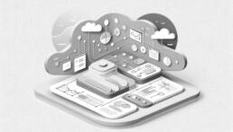 three-dimensional digital art with a flat rounded square base and a cloud shaped backdrop depicting artificial intelligence as a guide to improving personal workflows