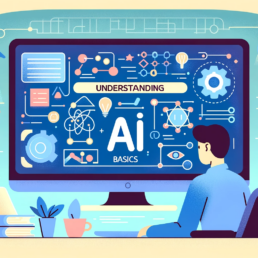 digita art showing a person in front of a monitor learning the basics of artificial intelligence to guide their workflows