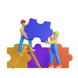 three dimensional graphic people handling a puzzle piece
